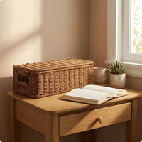 Rattan Storage Box with Lid Slim Design Lidded Wicker Basket Multi-Purpose