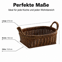 Oval storage basket, rattan look plastic basket with handles, medium fruit basket for kitchen & office, snack basket