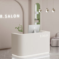 Modern Reception Desk with Lacquered Finish Contemporary Salon Front Desk Lamp Feature Luxury Commercial Counter Suitable for Beauty Salons Retail Stores Corporate Lobbies Professional Workplaces