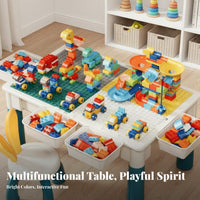 Large Particle Compatible Building Block Table Educational Building Block Storage Table Safety Rounded Corners Double-Sided Play Tabletop Easy to Clean for Toddlers, Preschoolers, Playroom, Daycare, Kindergarten, Classroom