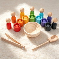Color Sorting Toy Educational Color Sorting Set Brightly Colored Wooden Peg Doll Set for Young Children, Preschoolers, Homeschool