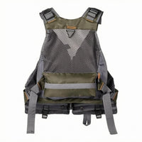 Multiple Pockets Mesh Fishing Vest Front Zipper Sleeveless Fishing Vest Wide Shoulder Straps Outdoor Wear Open Back