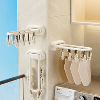 Drying Rack with Sock Clips No-Drill Clothes Airer with Sock Clips Wall Drying Rack Space-Saving Compact for Bathroom, Balcony
