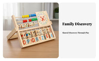 Educational Wooden Abacus Clock Toy Colorful Alphabet Number Learning Board Develops Fine Movement Skills for Preschoolers, Toddlers