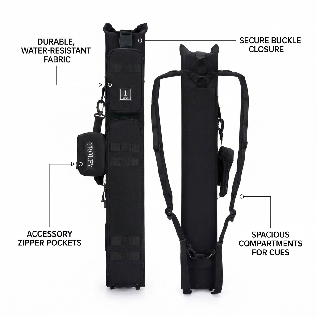 Billiard Case with Shoulder Straps for Pool Players, Multi Cue Carrying Backpack for Tournament, Snooker Bag for Room