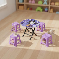 Imaginative Play Miniature Folding Table and Chair Set Realistic Design Cartoon Dollhouse Table Set Great Gift Playhouse Furniture for Children, Playroom