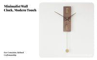 Light Luxury Walnut Pendulum Wall Clock Battery Operated Modern Minimalist Pendulum Clock Ideal Gift for Homeowners, Adults, Bedroom, Office