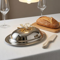 Iron Oval Butter Box Polished Finish Leaf Lid Butter Box Decorative Kitchen Storage Multi-Purpose