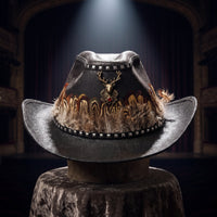 Cowboy Hat with Deer Head Western Steampunk Hat Soft for Cosplayers
