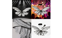 Black Angel Wings Transparent Costume Set with Wand Lightweight Fairy Wings Matching for Adults, Cosplay, Festivals