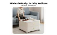 Movable with casters Wheeled Twotier Square Table Modern Minimalist Design 2-Tier Square Table Creamy off-white Finish Household Furniture Space-Saving for Apartment Dwellers, Homeowners, Students, Living Room, Lounge Area, Bedroom, Entryway