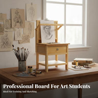 Multi-Functional Multifunctional Wooden Art Easel Versatile Use Adjustable Painting Easel Solid Fir Wood Painting Stool with Drawing Board Stand Hand-Sanded Finish for Professionals, Hobbyists, Beginners, Classroom, Desktop, Home, Indoor