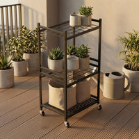 Rolling Tool Rack Open-Frame Long Handle Tool Rack Heavy Duty Garden Organizer Stand for Utility Space