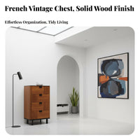 4-Drawer Storage Cabinet Retro Design Teak Veneer Cabinet Sturdy Craftsmanship Mid-Period Modern Chest of Drawers for Bedroom, Entryway, Small Areas