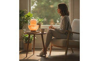 Mineral Lamp with Wooden Base Lotus-Shaped Mountain Mineral Lamp Carved Ambient for Bedside, Bedroom