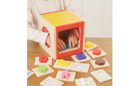 Sensory Box with Shapes Educational Guessing Box Fine Motor Wooden Shape Sorter Cube for Young Children, Kids, Playroom, Preschool, Homeschooling