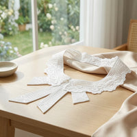 Embroidered Collar with Bow Scalloped Detachable Collar Elegant Delicate for Girls, School