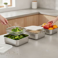 304 Stainless Steel Food Storage Container with Drainer Basket, Refrigerator Organizer for Fruits and Vegetables