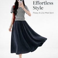 Skirt for Women High Waisted Flared Midi with Tie Detail, Polyester Blend Summer for Petite Ladies and Teens, Flattering Fit