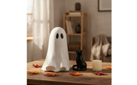 Halloween Ghost with Black Cat Cute Ghost Cat Figurine Tabletop Decoration Festive for Shelf, Desk, Party