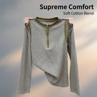 Quarter Zip Base Layer for Women with Half Zipper Long Sleeve Pullover Top, Completely Pure Casual Color Shirt for Autumn Winter, Plus Size Fit