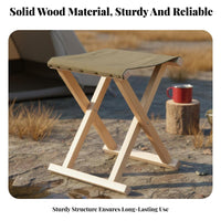 Foldable Wooden Folding Chair with Backrest Space-Saving Wooden Folding Stool Stable Structure Collapsible Fishing Stool Lightweight for Fishers, Campers, Camping, Travel, Garden, Backyard