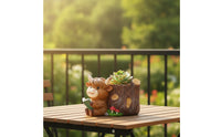 Resin Highland Cow Planter Wood-Grain Highland Cow Flower Pot Adorable Farmhouse for Balcony