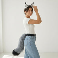 2 Pieces Animal Ears and Tail Faux Hair Feline Ears Headband with Tail Versatile for Cosplayers