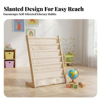 Childrens Wooden Bookcase Washable Textile Toddler Bookshelf Safe Rounded