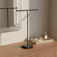 Marble Pattern Base 16 Hook Earring Stand Desktop Design Double Row Jewelry Rack Large Capacity T Bar Jewelry Holder Metal for Women, Dresser Top, Vanity Table, Boutique