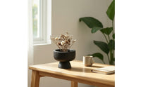 Tabletop Planter Wood-Grain Planter with Pedestal Base Black Pedestal Bowl for Refined Aesthetic Seekers