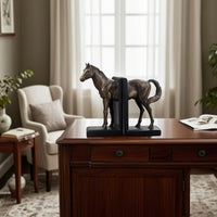 Horse Bookends Carved Resin Bookends with L-Shaped Bases Vintage Book Holders for Readers, Bookshelf