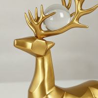 Faceted Deer Statues with Glass Balls Lustrous Geometric Deer Sculptures Tabletop Sculpture Golden for Living Room, Entryway, Tv Cabinet, Office