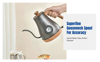 Stainless Steel Electric Drip Kettle, Gooseneck Spout, Temp Control, Home & Office