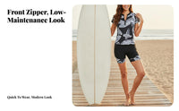 Short Sleeve Wave Suit Sun Protection Zip Front Wave Ing Aquatic Suit Fastener Front Aquatic Top and Shorts Block Material