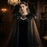 Shoulder Cape with Feathers Feathered Gothic Cape with Cranium Transparent Capelet for Cosplayers, Entertainers