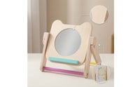 Wooden Mirror with Cards Educational Bear Mirror Toy Foldable Compact for Babies, Tummy Time, Nursery