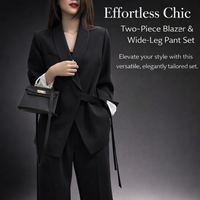 Tracksuit Womens Full Set with Wide Leg Trousers for Smart Casual Wear, 2 Piece Outfits Long Sleeve Top and Bottoms, Plus Size Available