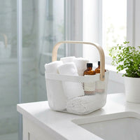 Home Storage Basket Portable Ventilated Pantry Clutter Storage with Wood Handle