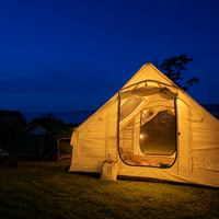 Yellow inflatable air tent for 5-6 people, automatic inflatable camping tent 300x210x200cm, waterproof family tent with air pump
