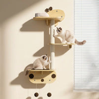 Cat Shelf and Climbing Frame with Perch plus Bed, Wall-Mounted Solid Wood Rectangular Shelves for Indoor Cats, Large Scratching Space, 142 chars