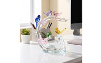 Bird Figurine with Flowers Translucent Glass Bird Figurine Glossy Tabletop Ornament for Entryway