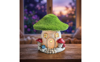 Miniature Fairy House Resin Fairy Garden House with Moss Roof Lighted Mini Cottage Forest for Hobbyists, Gardeners, Micro Landscape, Patio