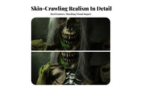Halloween Decor Long Gray Hair Glowing Eyes Motion Sound Zombie Skeleton for Home Display
