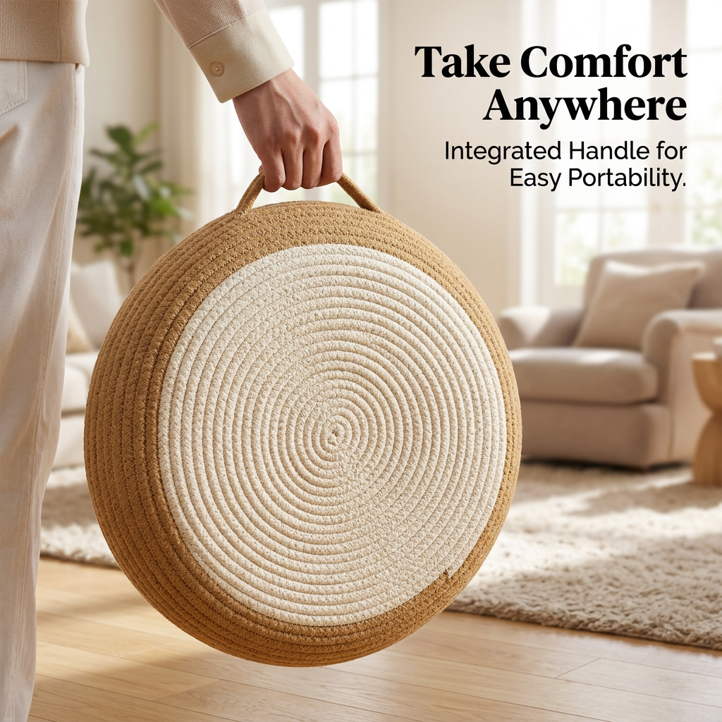 Large Floor Cushion for Comfort Seekers, Round Floor Pillow Woven, Large Floor Cushion Breathable, Round Floor Cushion for Meditation