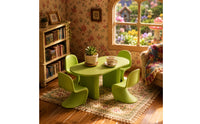 5 Pieces Light Green Dollhouse Dining Set Molded Plastic Miniature Table and Chairs Rounded Edges Miniature Dining Furniture Polished Finish for Display