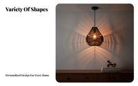 Woven Hanging Lampshade Natural Material Handmade Chandelier Shade Boho Hanging Lamp Hollow-Openwork Design Indoor Lighting