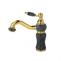Polished Gold Faucet with Rotating Outlet Marble Textured Gooseneck Faucet Glossy Basin Tap Vintage for Bathroom, Powder Room, Guest Bath