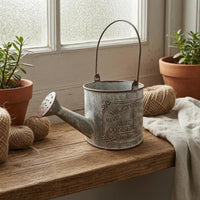 Distressed Green Watering Can Planter Matte Finish Vintage Metal Planter Frosted Look Vintage Watering Can Embossed Lettering