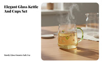 Easy to Clean Floral Print Glass Pitcher Wide Mouth Glass Water Carafe and Cup Set Stainless Steel Lid for Homeowners, Kitchen, Home, Office